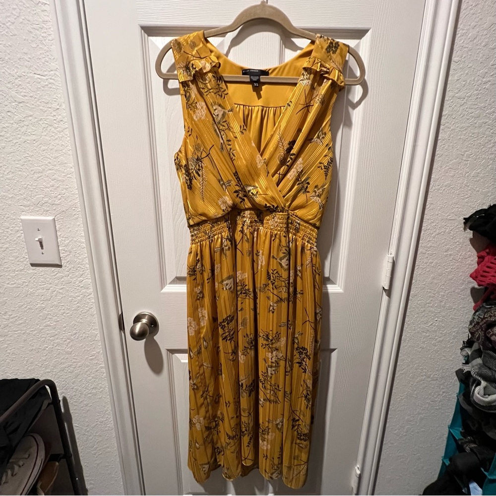 Maggy London Mustard Floral Midi Dress - Size 10